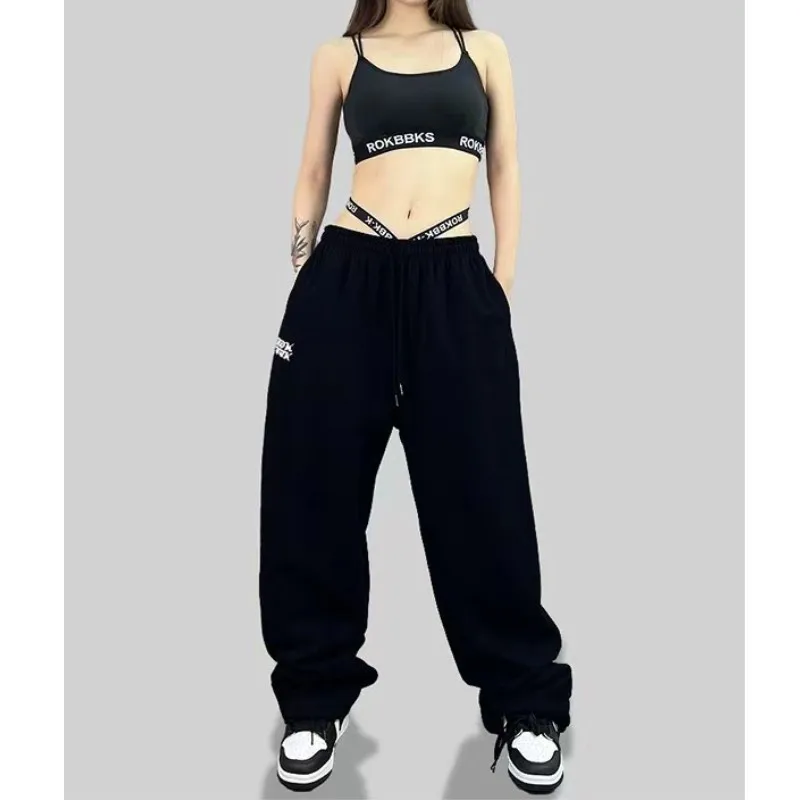 New Drawstring Design Sports Pants for Women Hip-hop High Waist Trendy Long Trousers Spring Summer All-match Women's Pants