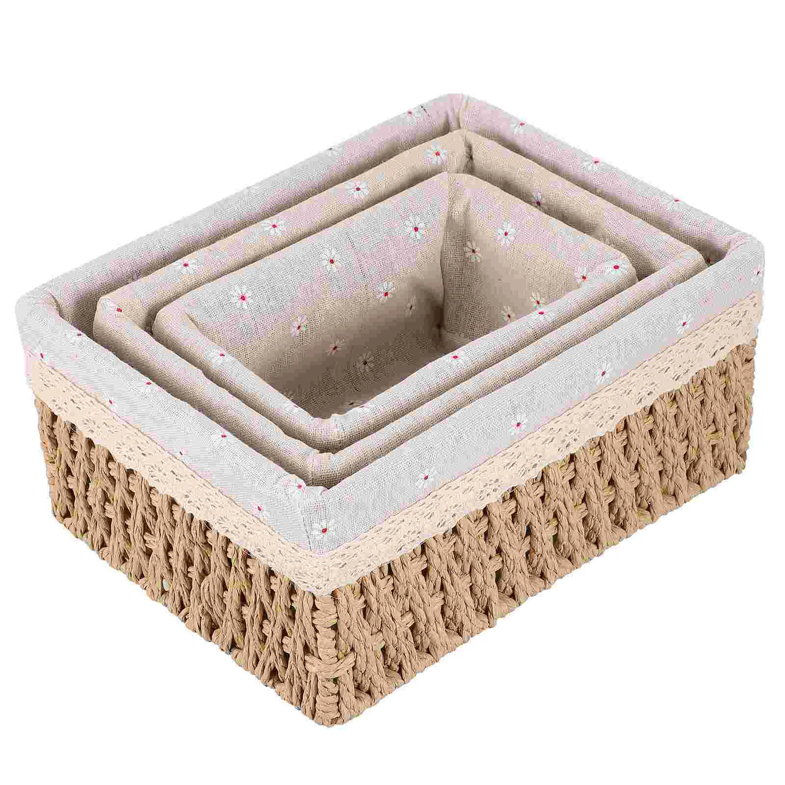 

3 Pcs Rattan Storage Basket Bins Woven Sundries ganizer Desktop Trash Can Home Office Cabinet Desk Tidy Eco