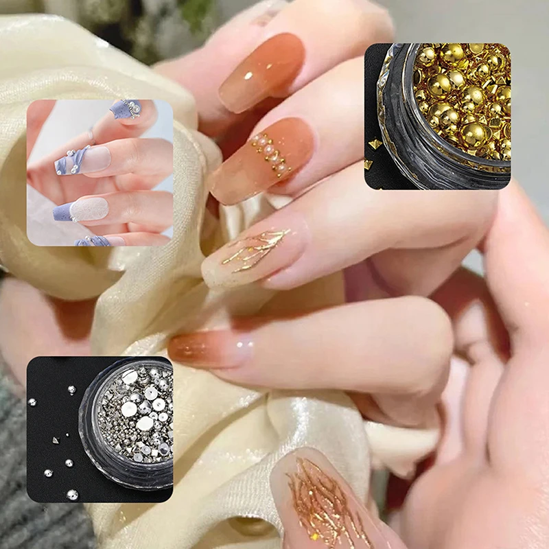 1 butelka metalowych nitów do paznokci Punk Gold Silver Flat Bottom Nail Art Decorations 3D Metal Bead lub Nail Designs Manicure Charm