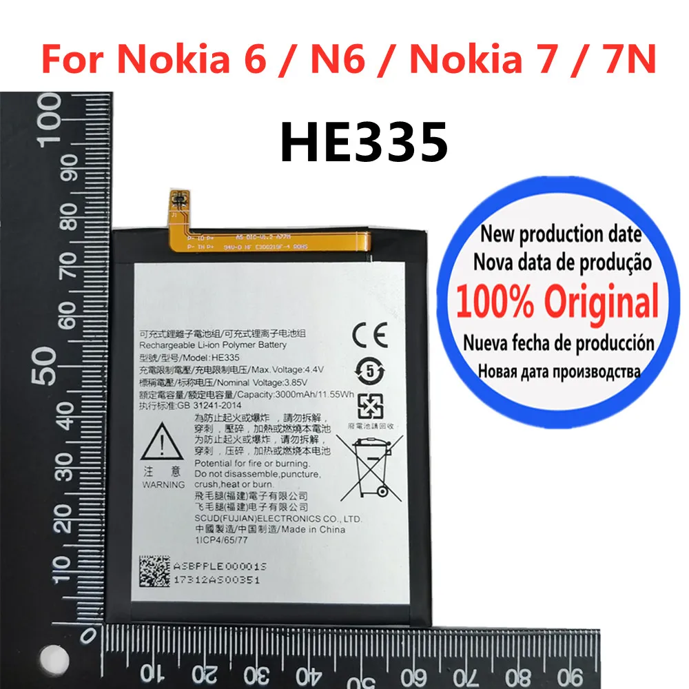 

3000mAh HE335 Original Battery For Nokia 7 Nokia7 N7 / Nokia 6 Nokia6 N6 TA-1000 TA-1003 TA-1021 TA-1025 TA-1033 TA-1039 Phone