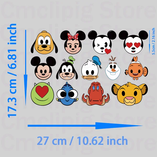 Disney lustige Emojis Eisen auf Patches Thermo-Aufkleber für Kinder Applikationen auf Kleidung