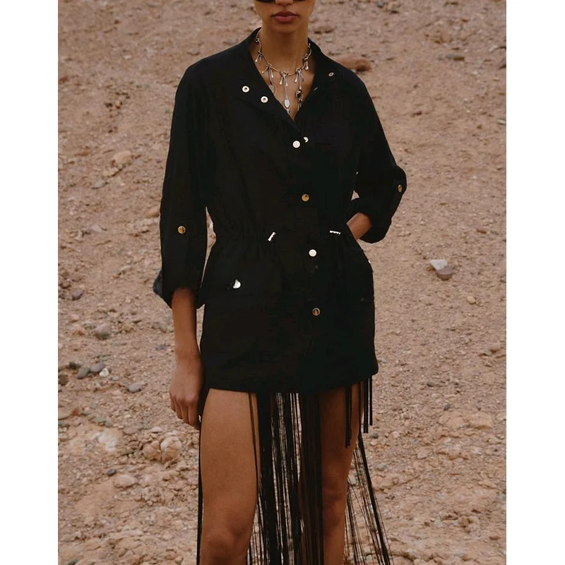 Zomer Nieuwe Dames Gemengd Jachtpak Sle Lange Sve Opstaande Kraag Irt Top Polyestervezel 00% Pendelen Sle Loose Fit