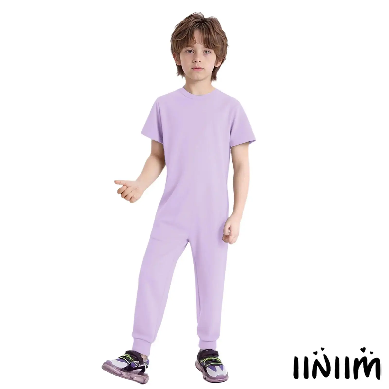 

Kids Unisex Special Needs Adaptive Clothing Round Neck Short Sleeve Bodysuit Back Invisible Zipper Jumpsuit for Gymnastics Dance