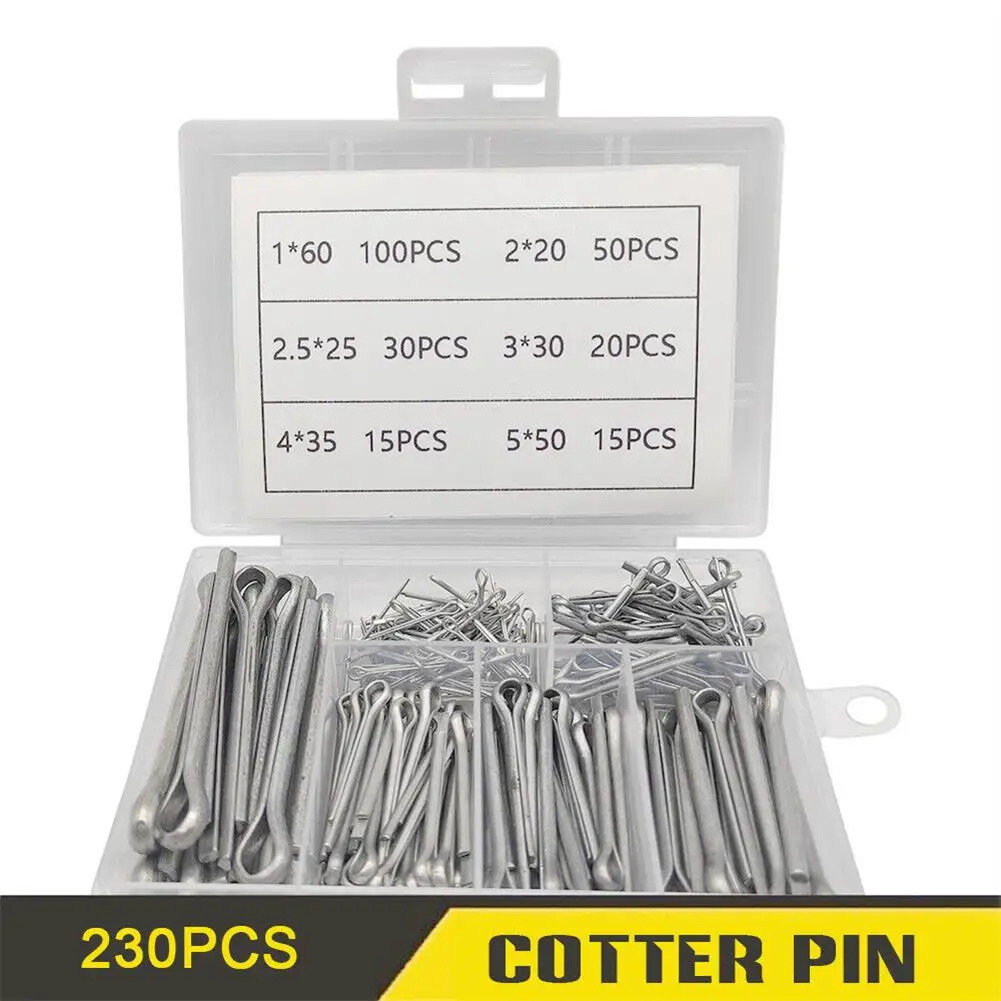 230PCS ​Cotter Pins Set Split Pin Assortment Kit M1 M2 M2.5 M3 M4 M5 Cotter Pins Set Tractor Pin for Car