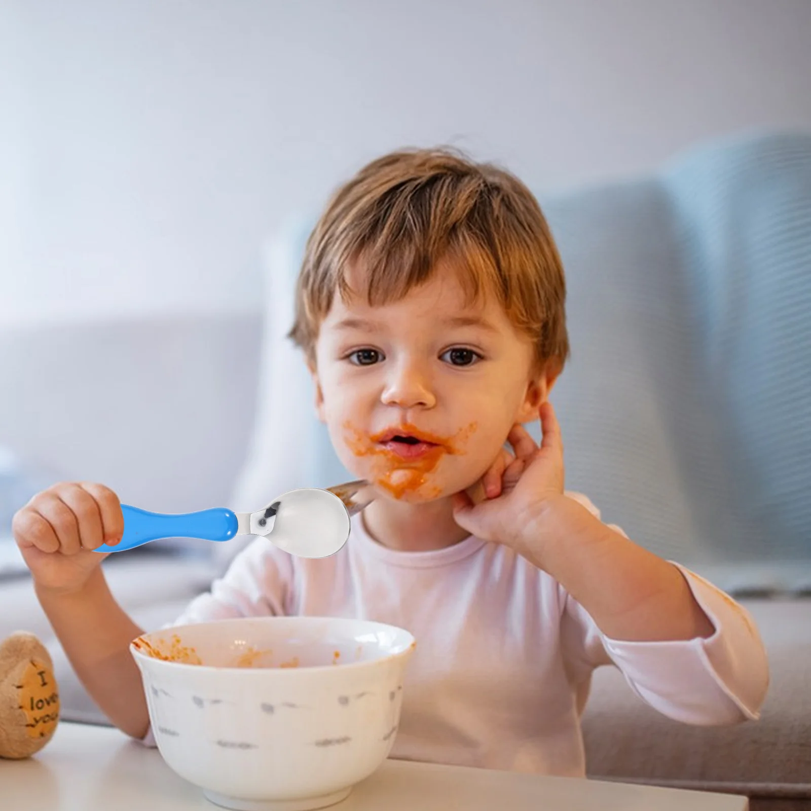 

Kids Fork and Spoon Set Baby Feeding Utensils Ergonomic Grip Cartoon Design Easy Soup Learning Stainless Steel Toddler