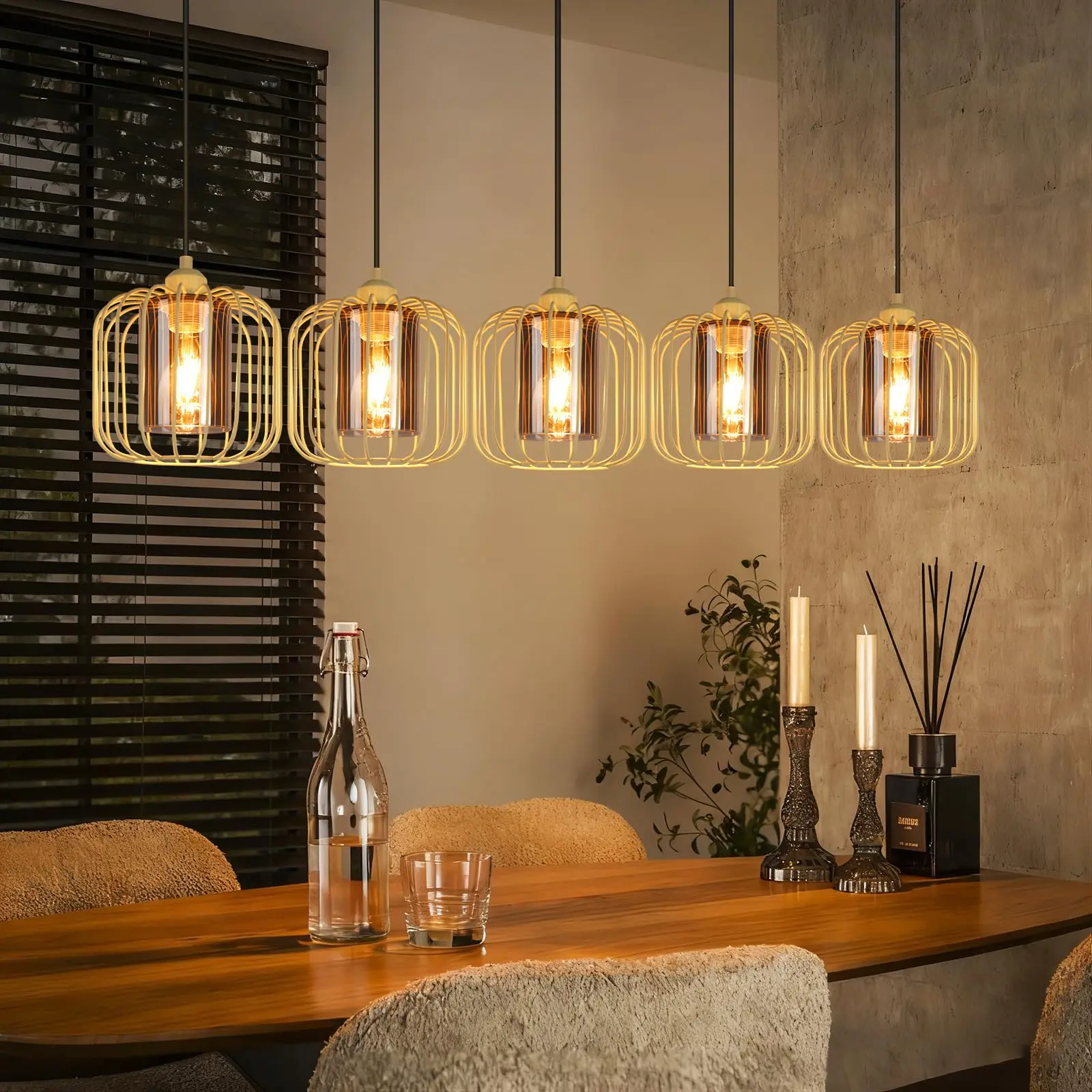 Pendelleuchte Esstisch Hängeleuchte Vintage - Hängelampe 5 Flammig Glas Esstischlampe Höhenverstellbar E27 Retro Pendellampe Metall Esszimmerlampe für Küche Wohnzimmer (ohne Leuchtmittel)