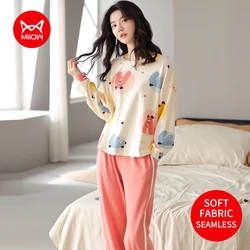 MIIOW Cute Lazy Style Pajamas Set Cotton Women's Homewear Long Sleeves & Pants Sleepwear Sets  Comfortable Loose Soft Nightwears