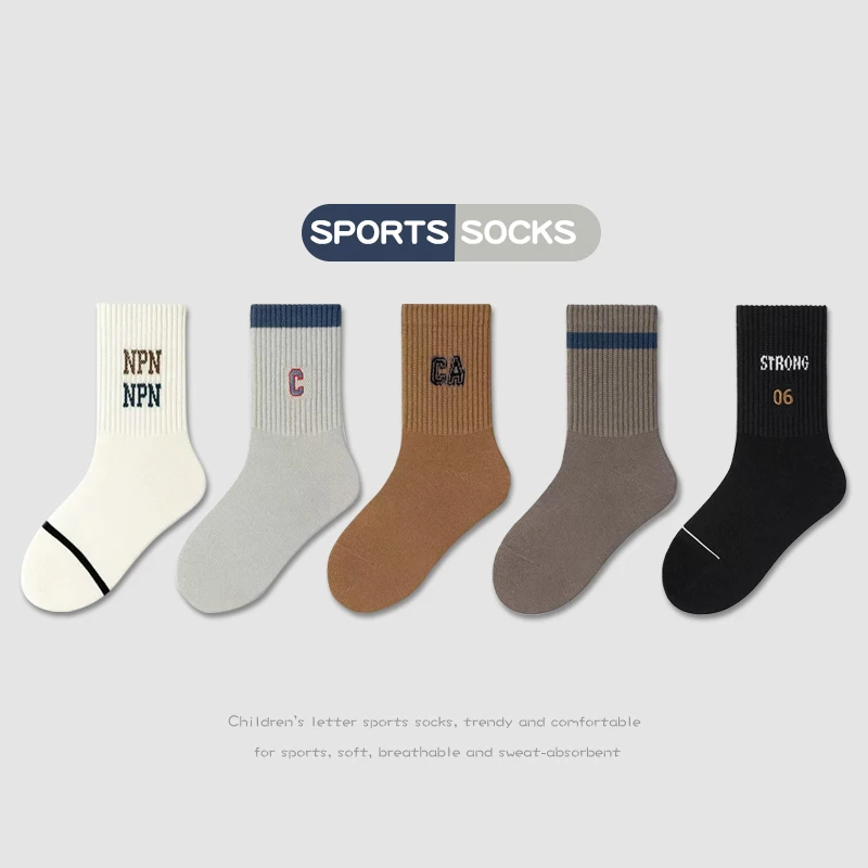 5 أزواج من الجوارب القطنية الممشطة للأطفال الأولاد جوارب رياضية غير رسمية موجزة ومرنة وناعمة ومريحة عالية الجودة للأطفال نصف جوارب #5