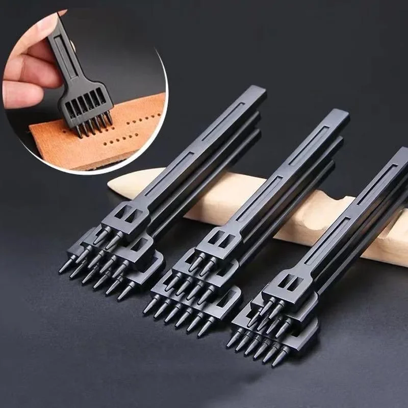 

4/5/6mm Black Leather Punching Round Hole Row Punch Tool DIY Leather Puncher Sewing Carving Working Stitching Leather Craft