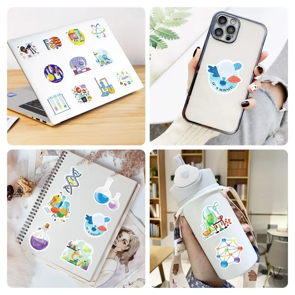 50PCS Cartoon Science Lab Sticker Aesthetic DIY Decoration Laptop Phone Skateboard Car Waterproof Sticker for Kids Gift