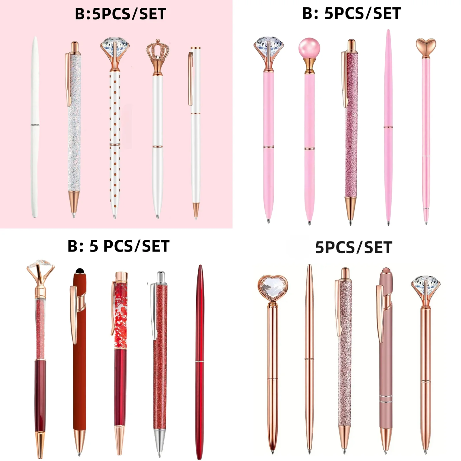 

5 шт. 1 мм шариковые ручки из розового золота, красного, фиолетового, белого, черного, розового, зеленого, синего блестящего металла с искусственными бриллиантами, идеальные подарки