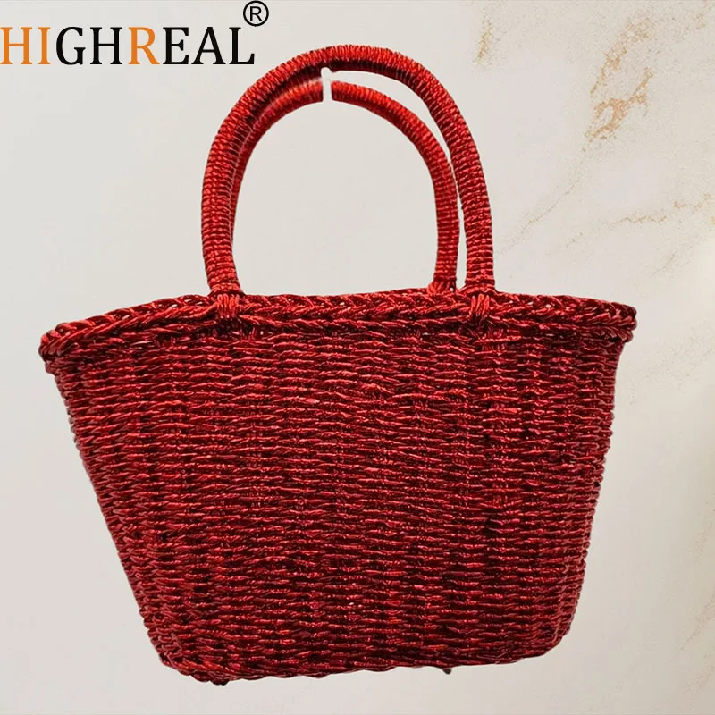 

Casual Handwoven Bag Fashionable Shopping Travel Handbag Women's Underarm Simple Style Handcrafted Basket Bag