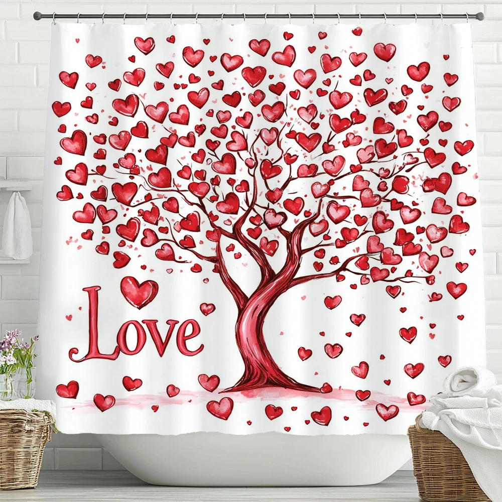 

Pink Love Tree style Shower Curtain, Bathroom Decorative Shower Curtain, Waterproof Shower Curtain with Hooks
