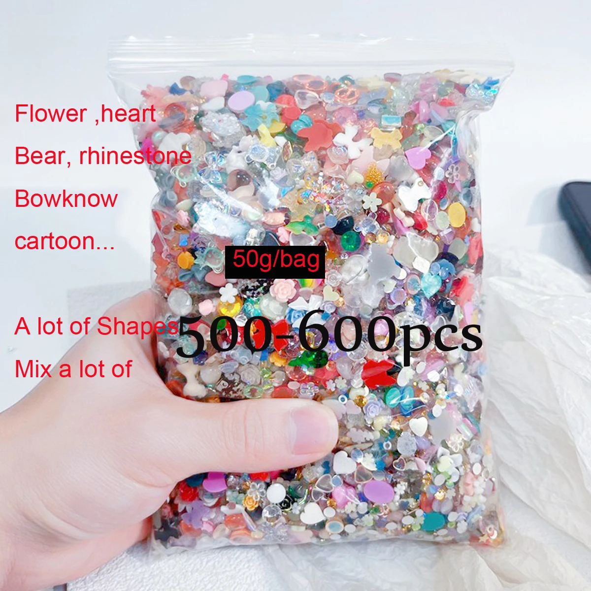 600/500/100Pcs Mixed Resin Bow/Flowers Nail Art Charms 3D Colorful Acrylic Bow Fairy Rhinestone Decor DIY Christmas Bow Parts