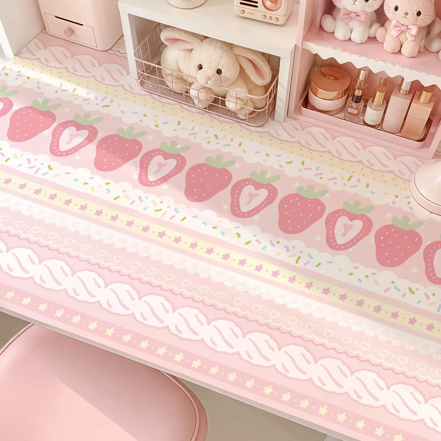 Pink Red Strawberry Box Cake Sweet Girl Korean ins Y2K Leather Desk Pad Protector Mouse Pad Office Desk Mat PU Desk Blotter Pad