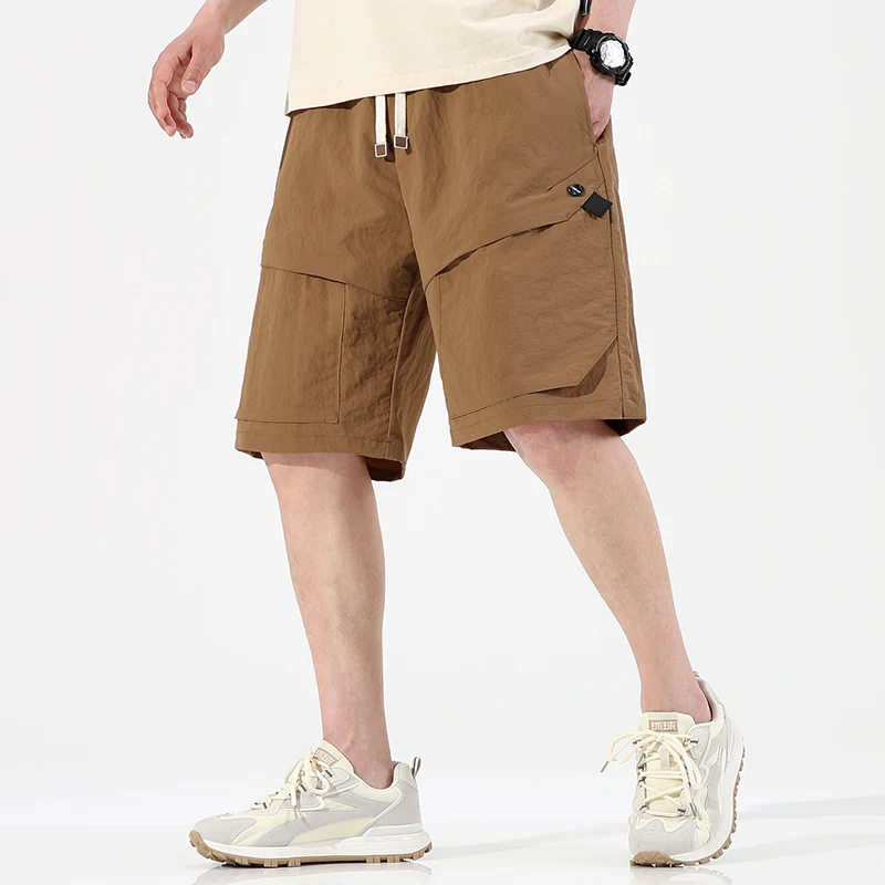 

Sports Loose Straight Knee Pants Summer Basic Solid Color Men's Clothing Youthful Vitality Safari Style Pockets Casual Shorts