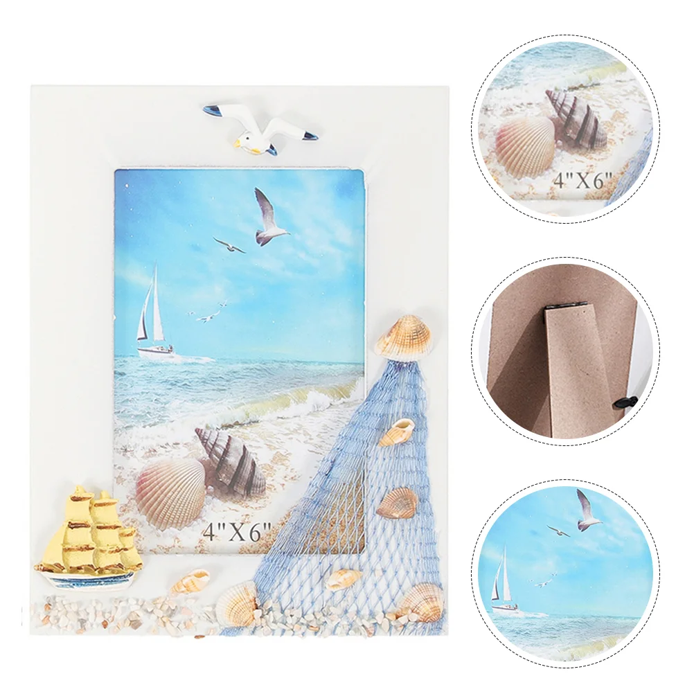 Mediterranean Photo Frame Frames Picture Beach Round Shell Desktop Decor Bedroom Holder Rope Net Simple Style Baby
