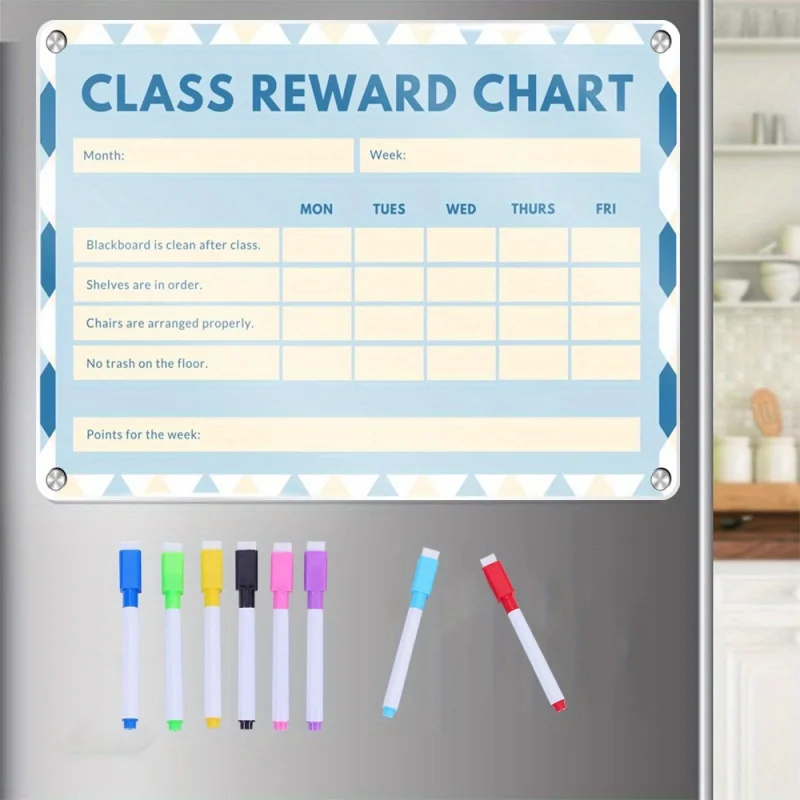 Reusable Acrylic Task and Class Reward Planner 12x16, Magnetic Backing for Fridge Use, Lightweight and Durable Dry Erase Chart