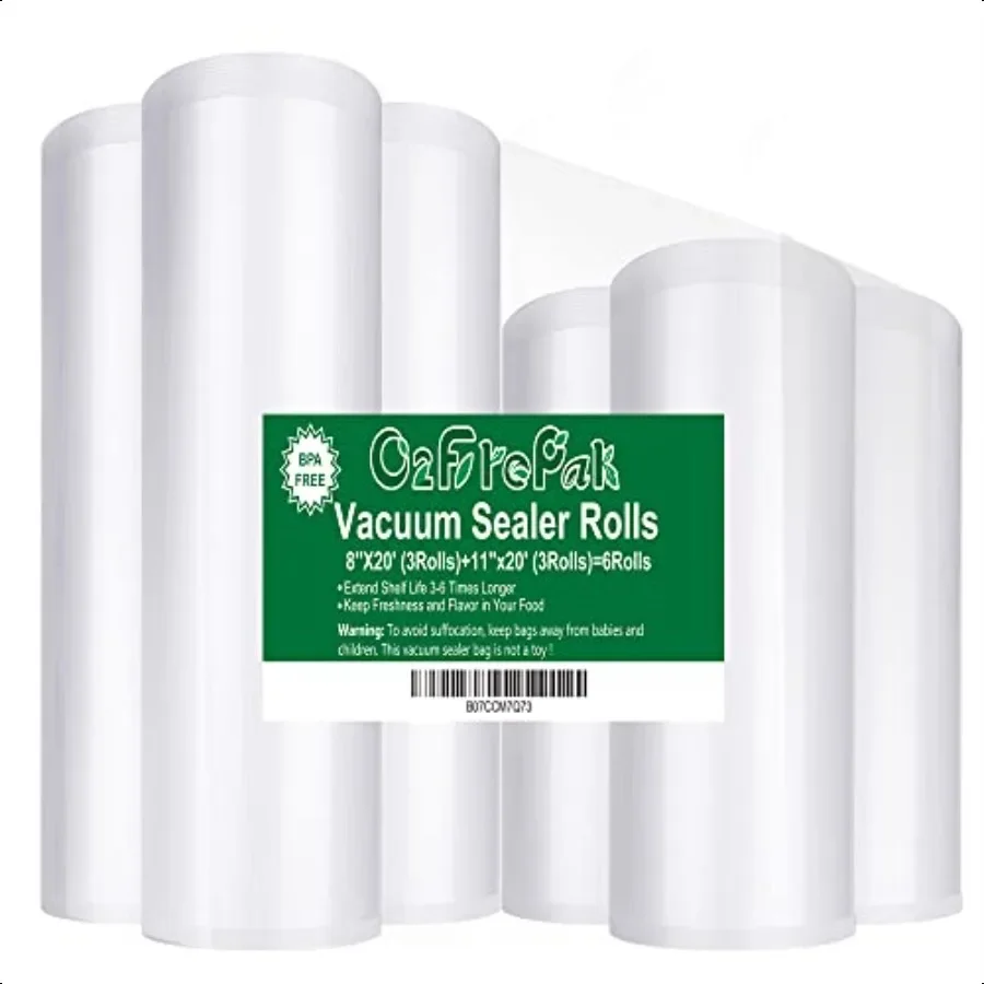 

6Pack 8x20' 3Rolls and 11x20' (3Rolls) Rolls Vacuum Sealer Bags Rolls with BPA FreeHeavy Duty Vacuum Sealer Storage Bags Rolls