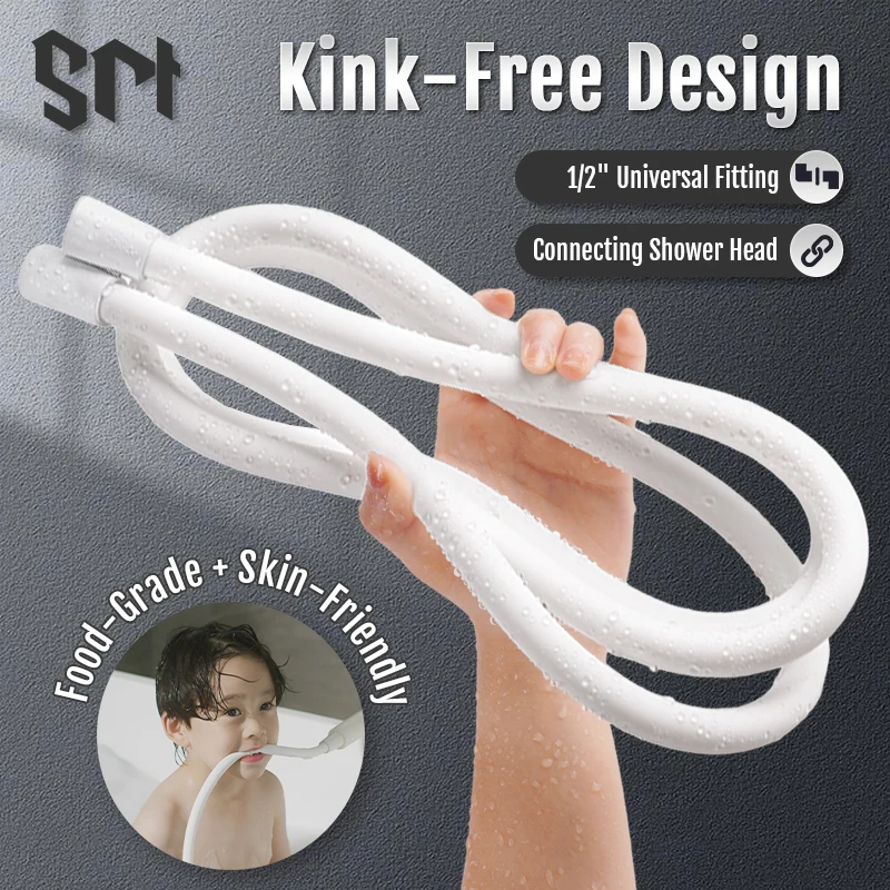 SRT Upgraded 1.5/2M Silicone Shower Head Hose Flexible Anti-Winding Explosion-proof Pipe for Bathroom Handheld Showerhead Tube