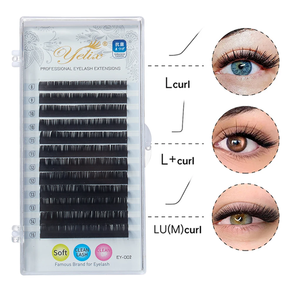 Yelix L Eyelash Individual Eyelashes Natural Silk Mink Matte Eyelashes Extension L+/LC/L/LU Curl False Lashes Makeup Tools