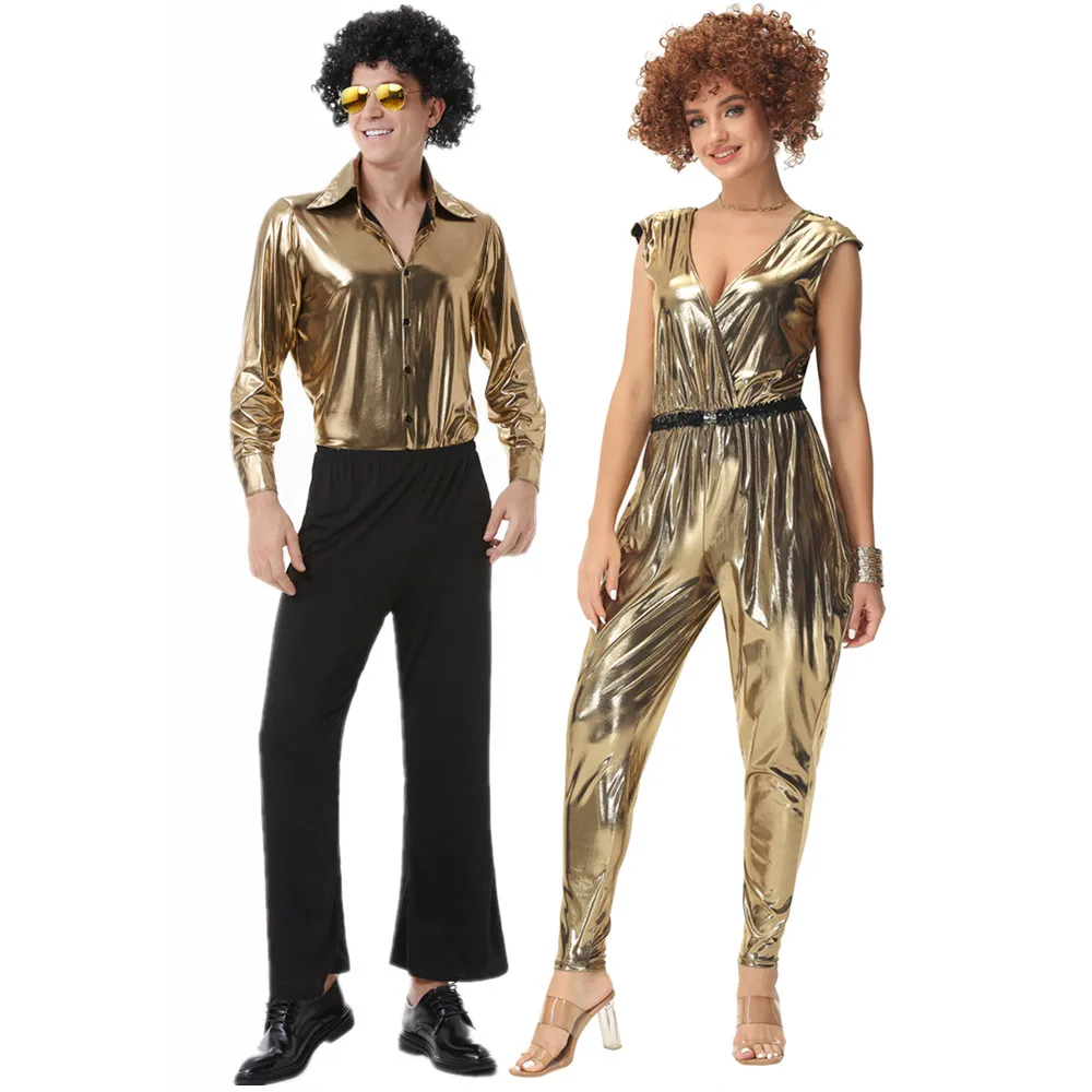 Halloween coppie Cosplay Vintage 1980's Rock discoteca costumi maschio donna Carnival Party Rock Hippies Outfit Night Club Party