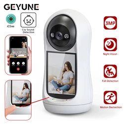 Wifi Camera 2K 3MP 2.8 inch IPS Screen Human Tracking Two Way Audio PTZ Video Calling Intercom Smart Baby Monitor Camera Icsee