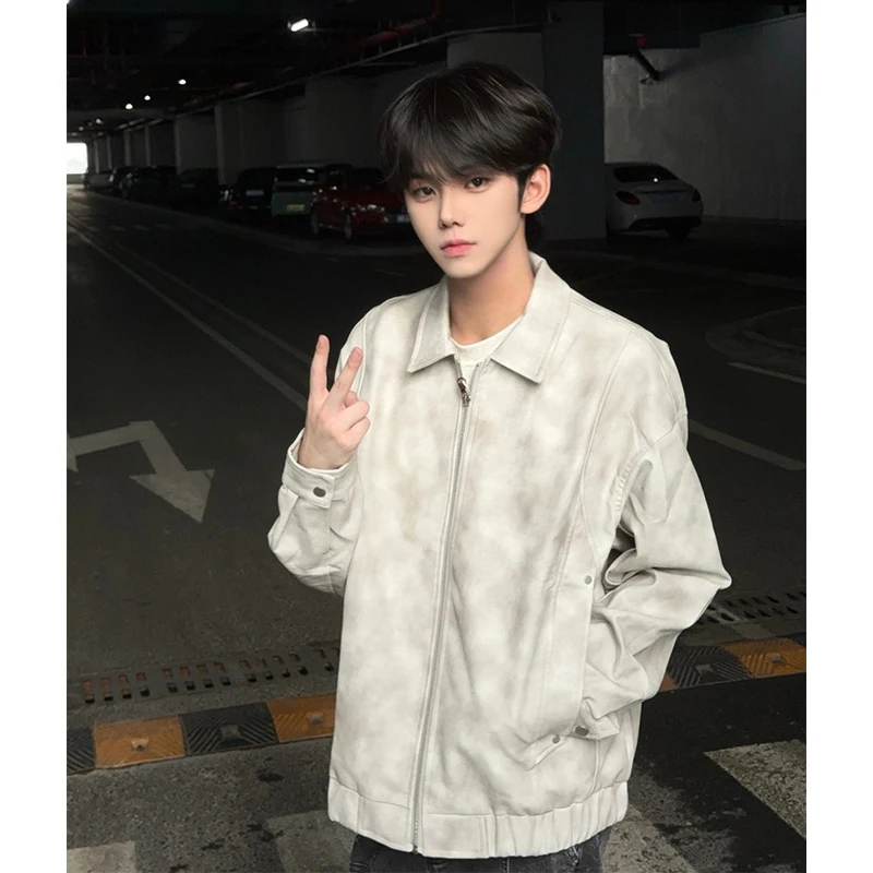 

Ретро-куртка из американской окрашенной кожи для мужчин: весенне-осенняя, стильная, для мотоциклистов, молодежная, трендовая, с воротником-стойкой