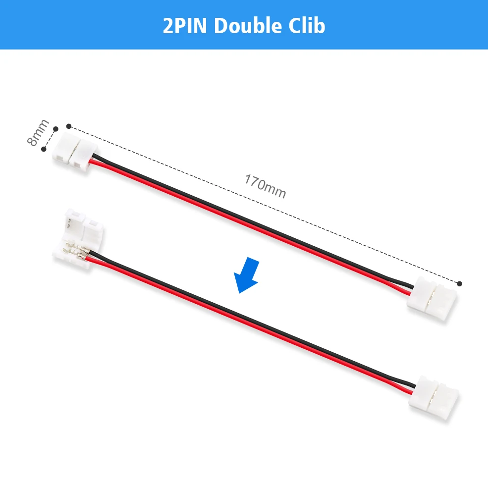 Conector de tira LED de 1/5/10 piezas, Cable de extensión de 2/3/4/5pin, 8mm/10mm, Conector de cinta LED 22AWG para tira LED RGB RGBW 2835 5050