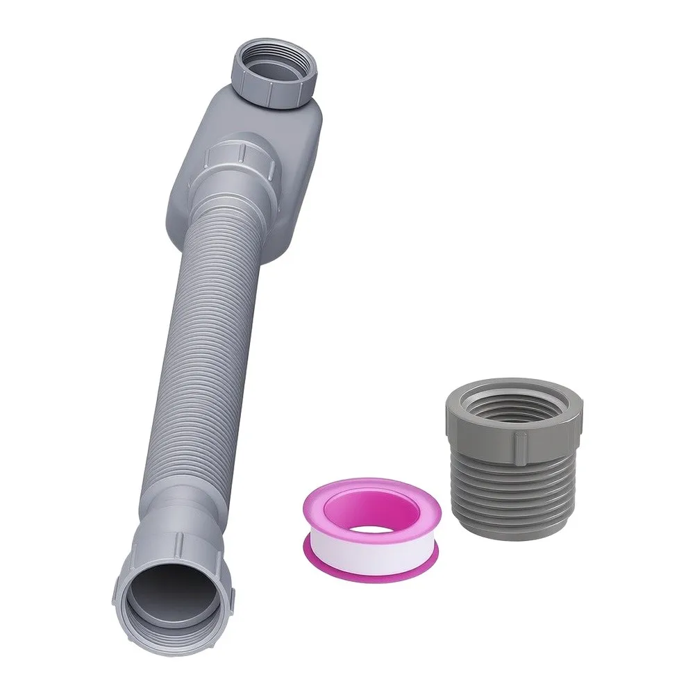 Flat P Trap Drain Kit Low Profile Flexible for Freestanding Bathtub RV Easy Adjustment 12 to 33.5 Inch Polypropylene Build