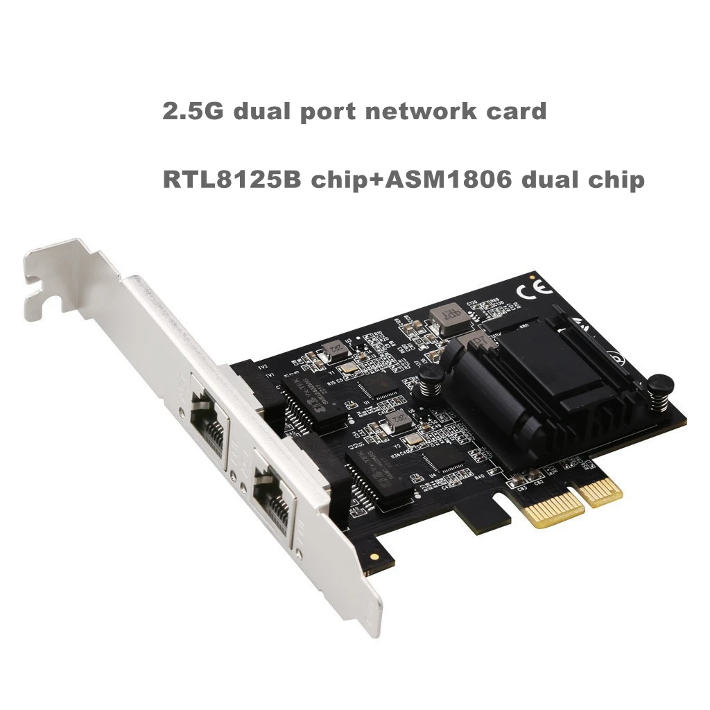 Dual Port PCIe Network Adapter Card RTL8125B 2.5G Gigabit Ethernet Server Network Card RJ45 LAN Controller Support for Desktop