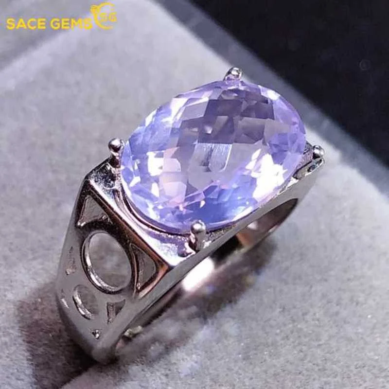 

SACE GEMS Resizable Lavender Kunzite Luxury Ring for Man 925 Sterling Silver Wedding Engagement Fine Jewelry Gift Wholesale