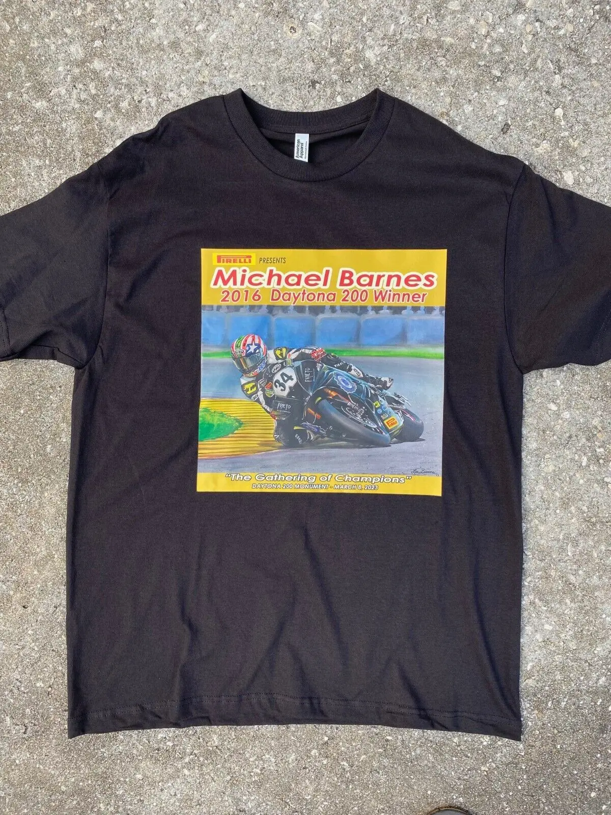 T SHIRT DAYTONA 200 WINNER 2016 MICHAEL BARNES , ARTWORK BY LEE BIVENS, LARGE