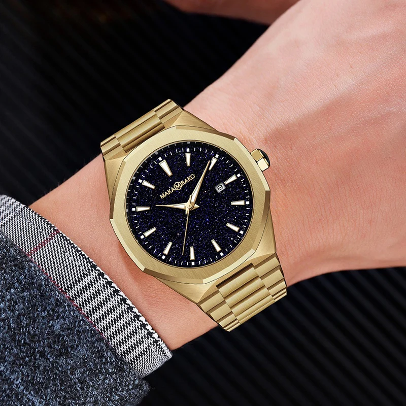 Gold Stainless Steel Men Quartz Wristwatches Luxury Brand Waterproof Square Starry Sky Dial Male Clock Business 2023 Reloj Hombr