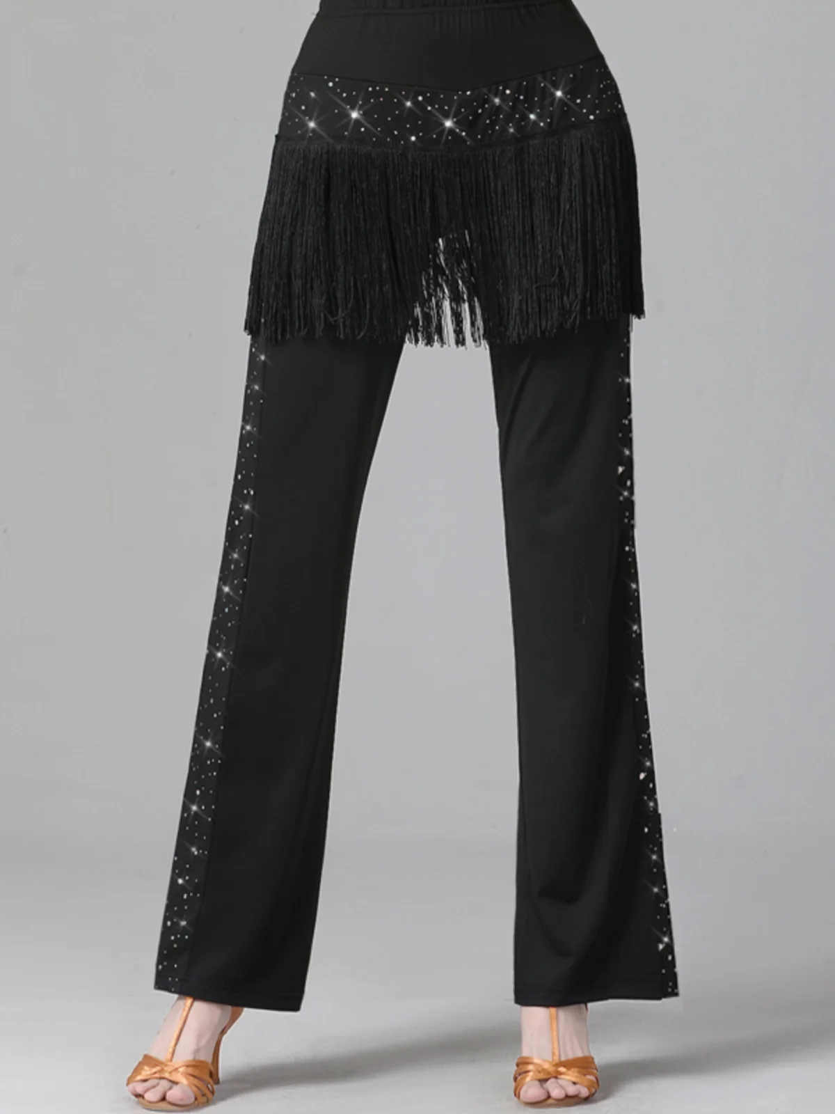 

Брюки для латинских танцев с высокой талией и блестками, женские профессиональные длинные брюки для современных танцев-стойки для социальных танцев