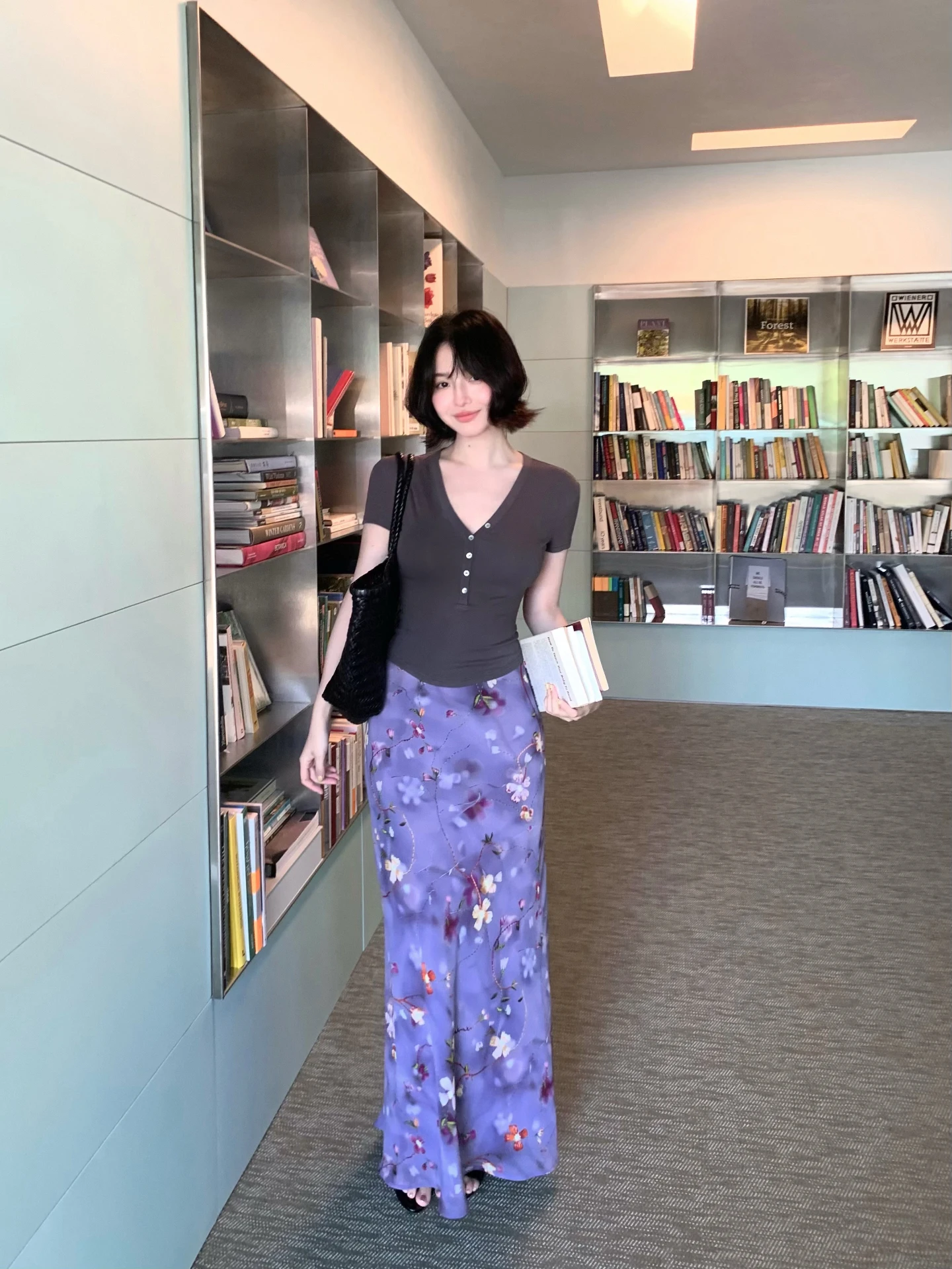 

High Waist Fish Tail Half Skirt Vintage Print Casual Style Polyester Fiber City Commute Suitable a Line Skirt with Inner
