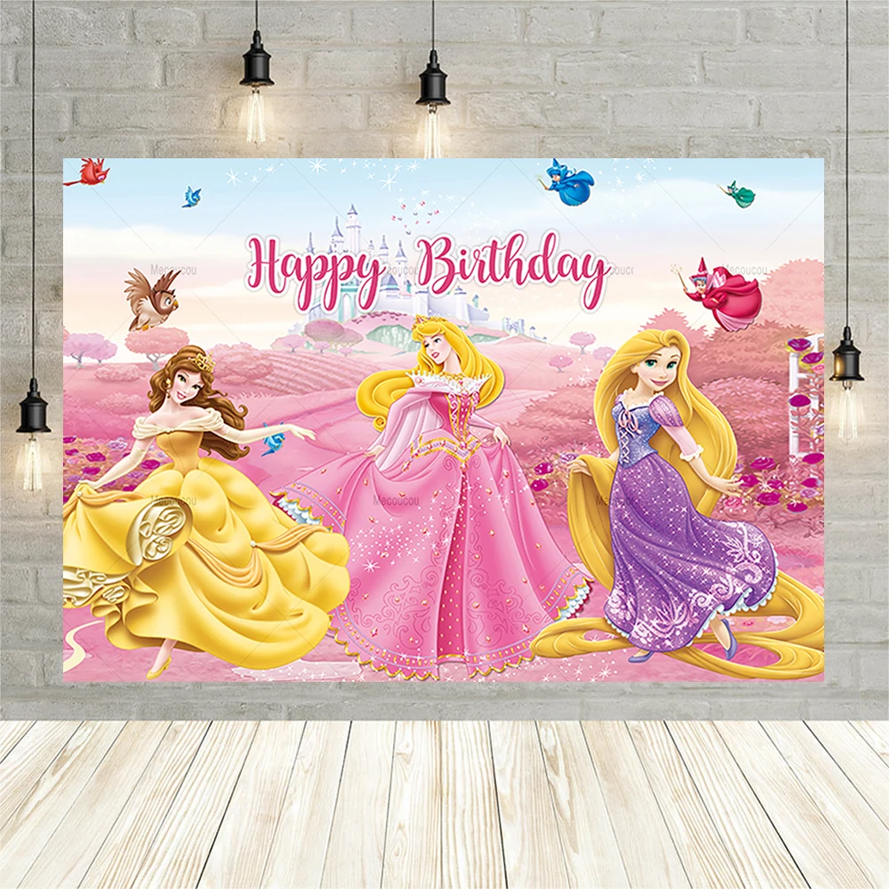 Décors de photographie d'anniversaire de princesse Disney pour filles, décor de fête préChristophe pour nouveau-né, arrière-plan photographique, studio photo pour enfants