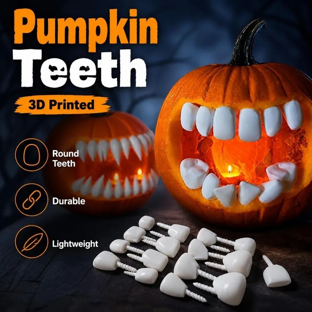 26/27Pcs 3D Printed Pumpkin Teeth Round Teeth Durable Fangs Teeth Set Easy Install Reusable Pumpkin Carving Accessories