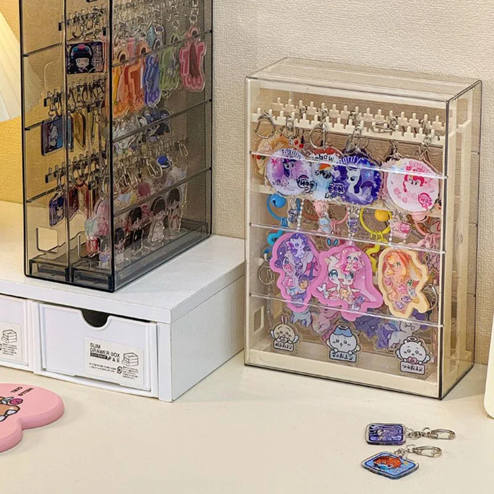 

GGE Acrylic Dustproof Storage Box Keychain Display Stand Anime Pendant Organizer Small Doll Pendants Hook for Home Organization