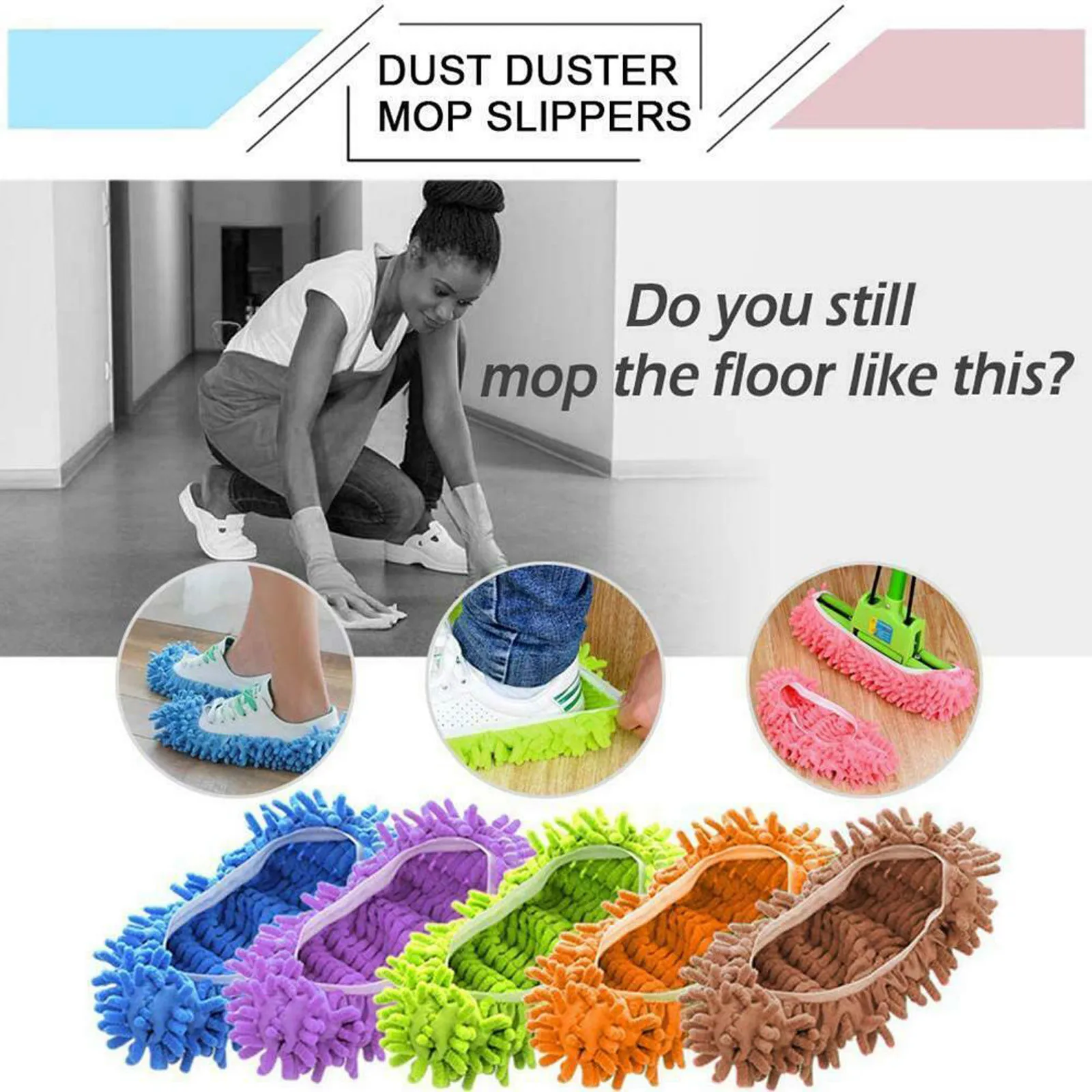 Mop Slippers Lazy Floor Polishing Cleaning Socks Shoes Mopping Slippers Cover Multi Color Solid Color Cleaning Mop Shoe Cover