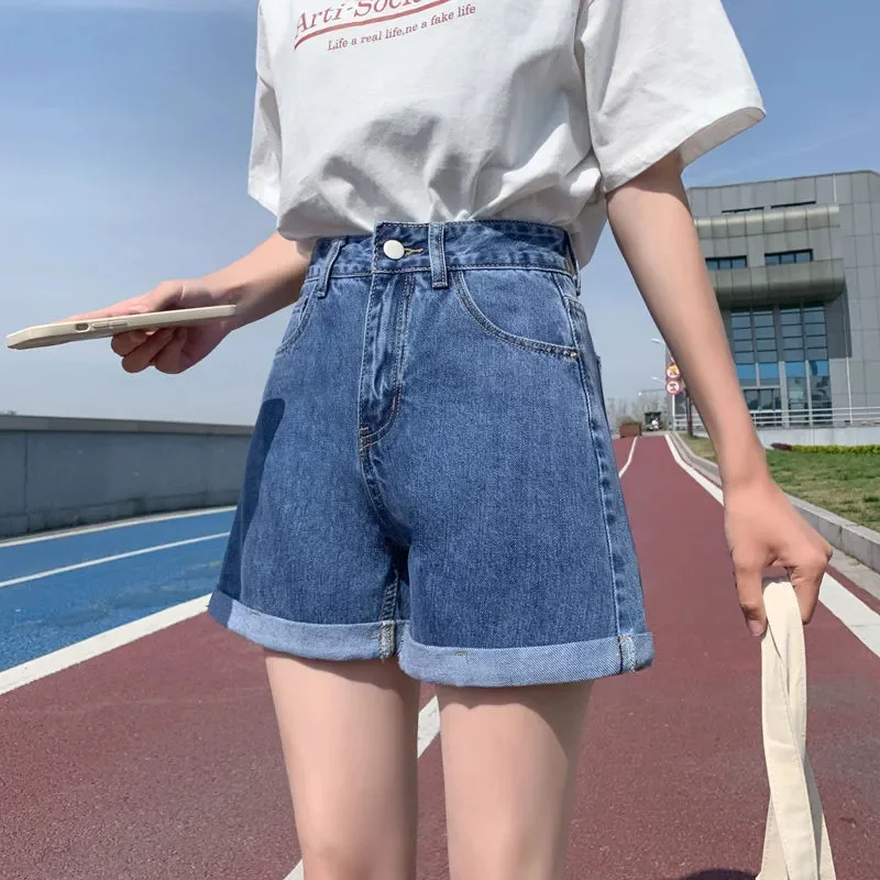 

High waisted Slim A-line denim Shorts For women's Summer 2025 New Student Loose Wide leg hot Pants Female Casual Shorts