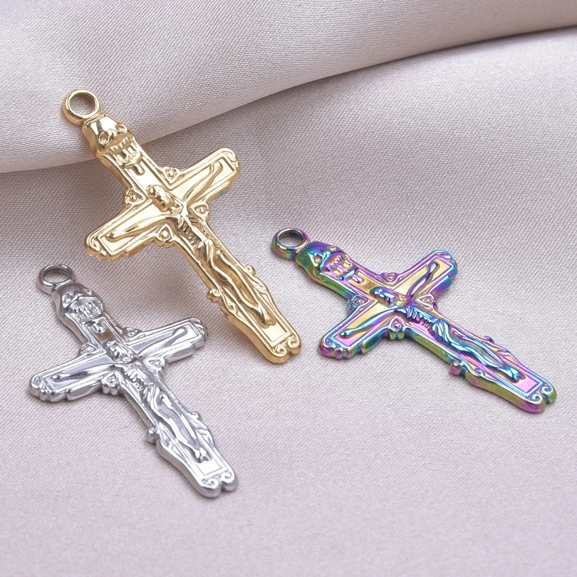 Never Fade Vinatge 304 Stainless Steel Cross Pendants For Earrings/Necklace Making Charms Bulk Handmade Christ Accessories Jesus