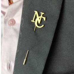 Sherman Custom  Lapel Pins Men Brooch Letter  Vintage Brooch  Silver  rose gold Stainless Steel Wedding jewelry