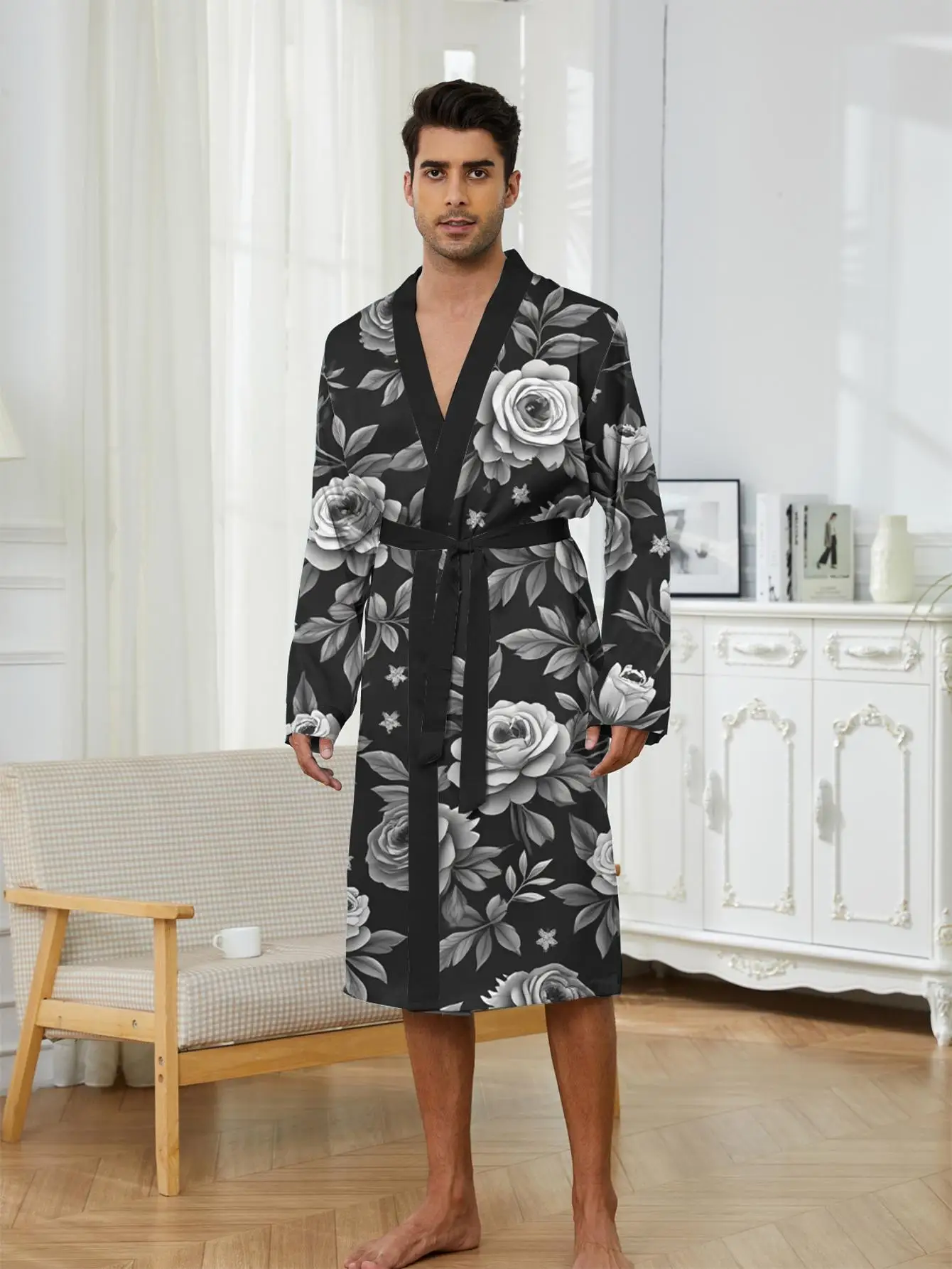 

1pc Men'S Robes 2026 Spring/Summer Bathrobe Men Polyester Bathrobe 3D Printed Nightie for Men Graphic Robes Robe Man