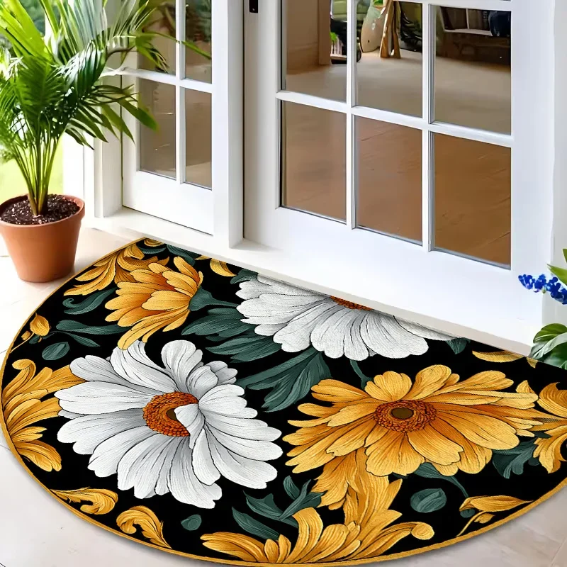 Cool Ocean Sea Turtle Semi Circle Doormat Vintage Tropical Flower Rug Elegant Non Slip Welcome Mat For Bathroom Kitchen