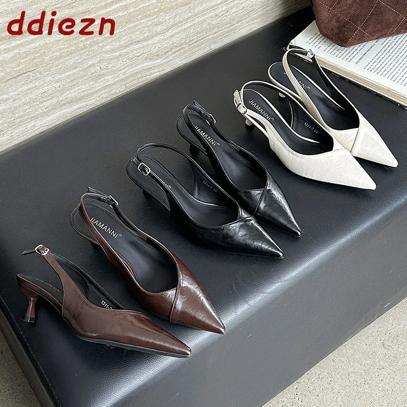 

Fashion Pointed Toe Women Stiletto Heel Sandals Shoes Female Slingbacks Summer Spring Shallow Ladies Low Heel Shoes Sandals