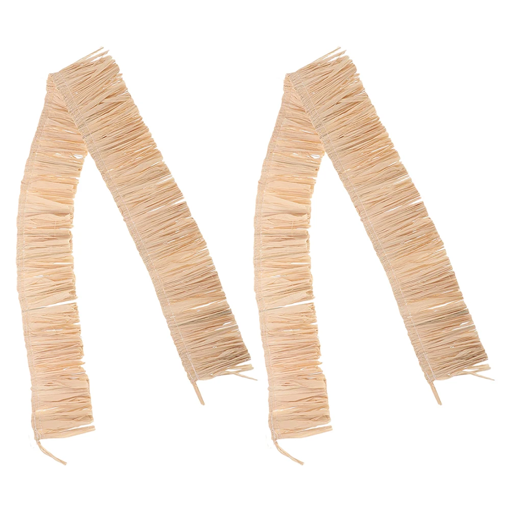 

2Pcs Raffia Fringe Trim Handwoven Natural Straw Tassels for DIY Crafts Summer Accessories Bag Shoe Decoration Woven Ornaments
