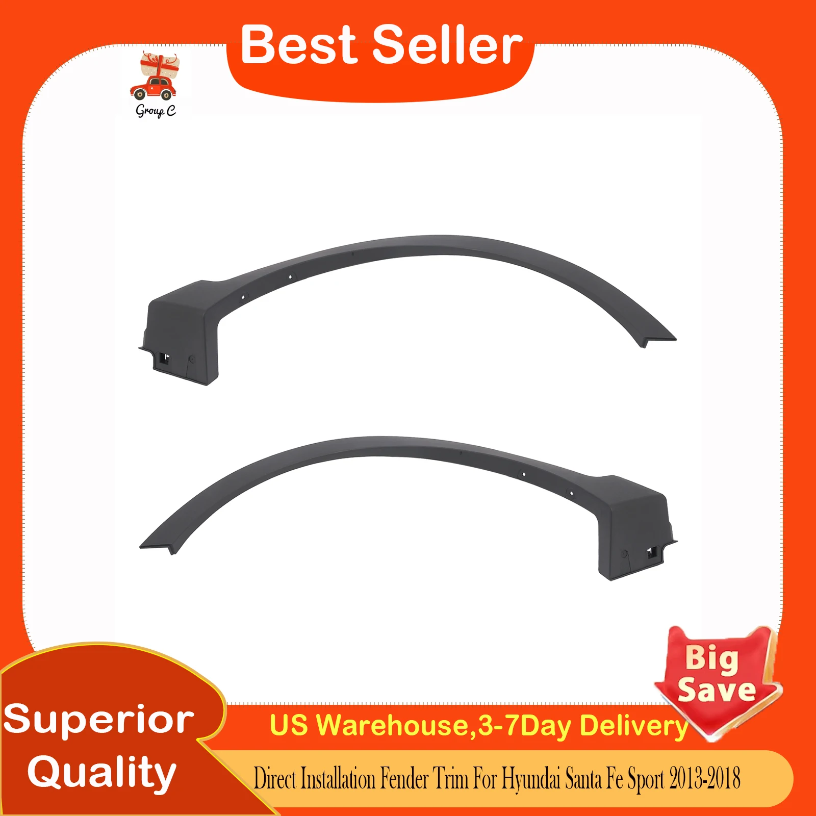 

Direct Installation Fender Trim For Hyundai Santa Fe Sport 2013-2018, Left/Right Front Black Trim - Tire Guard & Decor