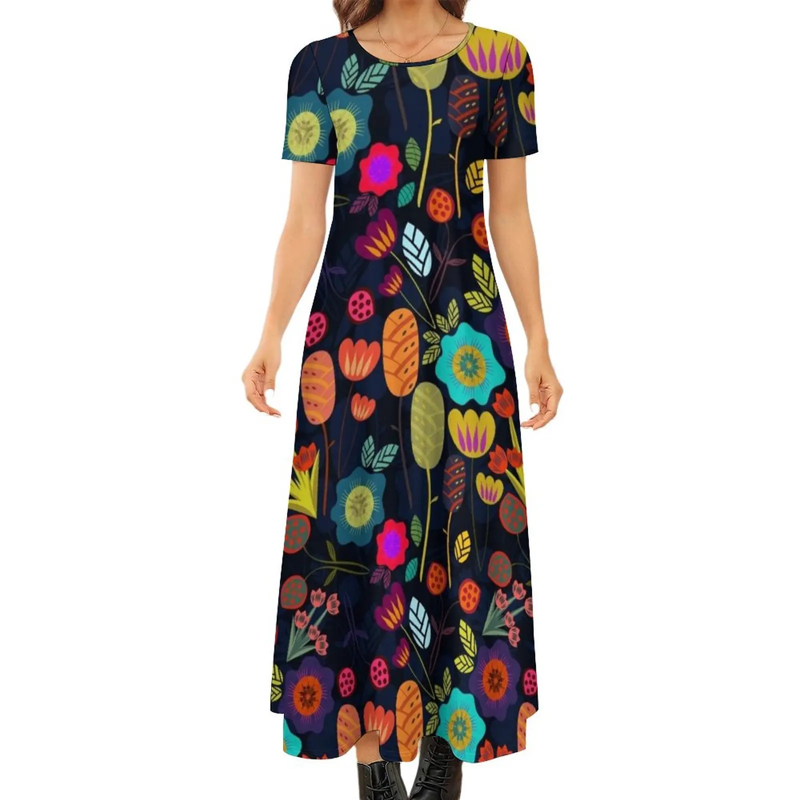 

Magical night garden Round Neck Short Sleeve Dress long sleeve dress summer dress womens 2024 summer dresses women 2024