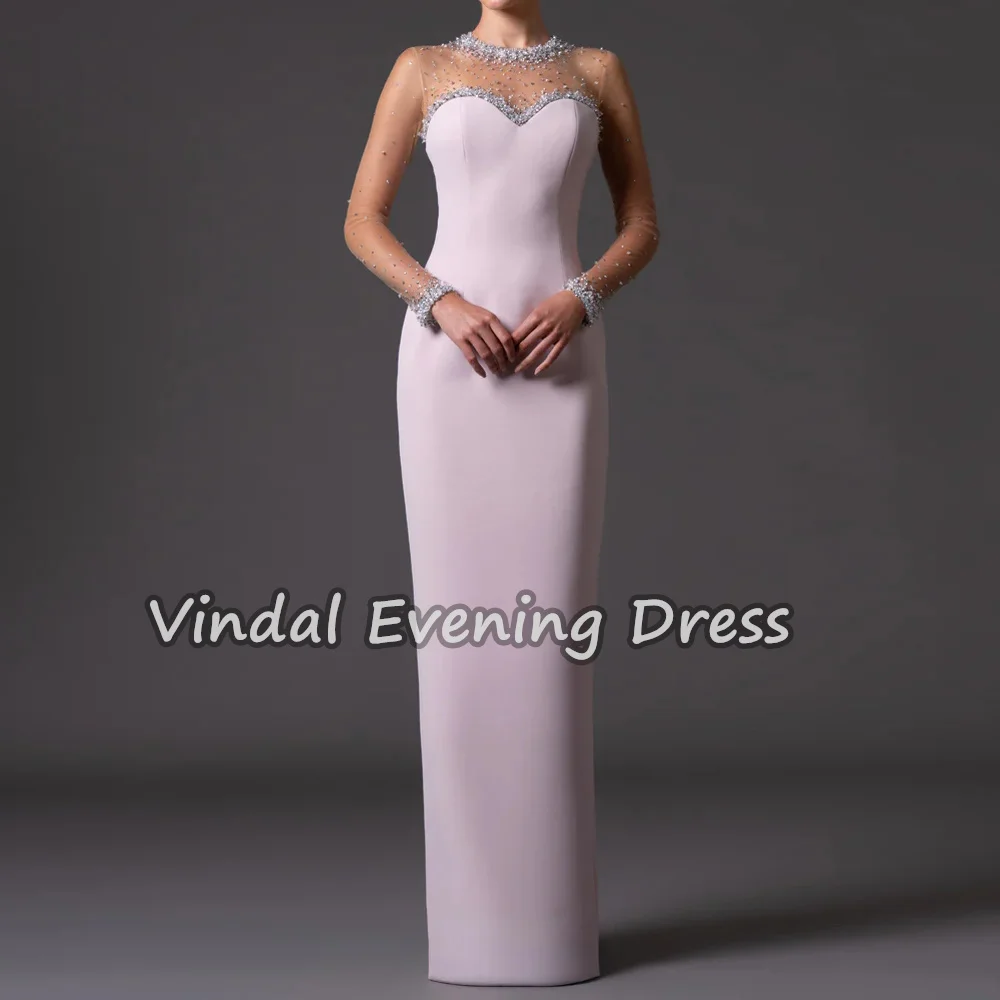 

Креп с круглым вырезом, прямой бисер, длина до пола, простые вечерние платья в Саудовской Аравии для женщин, 2025 год, арабское вечернее платье с длинными рукавами